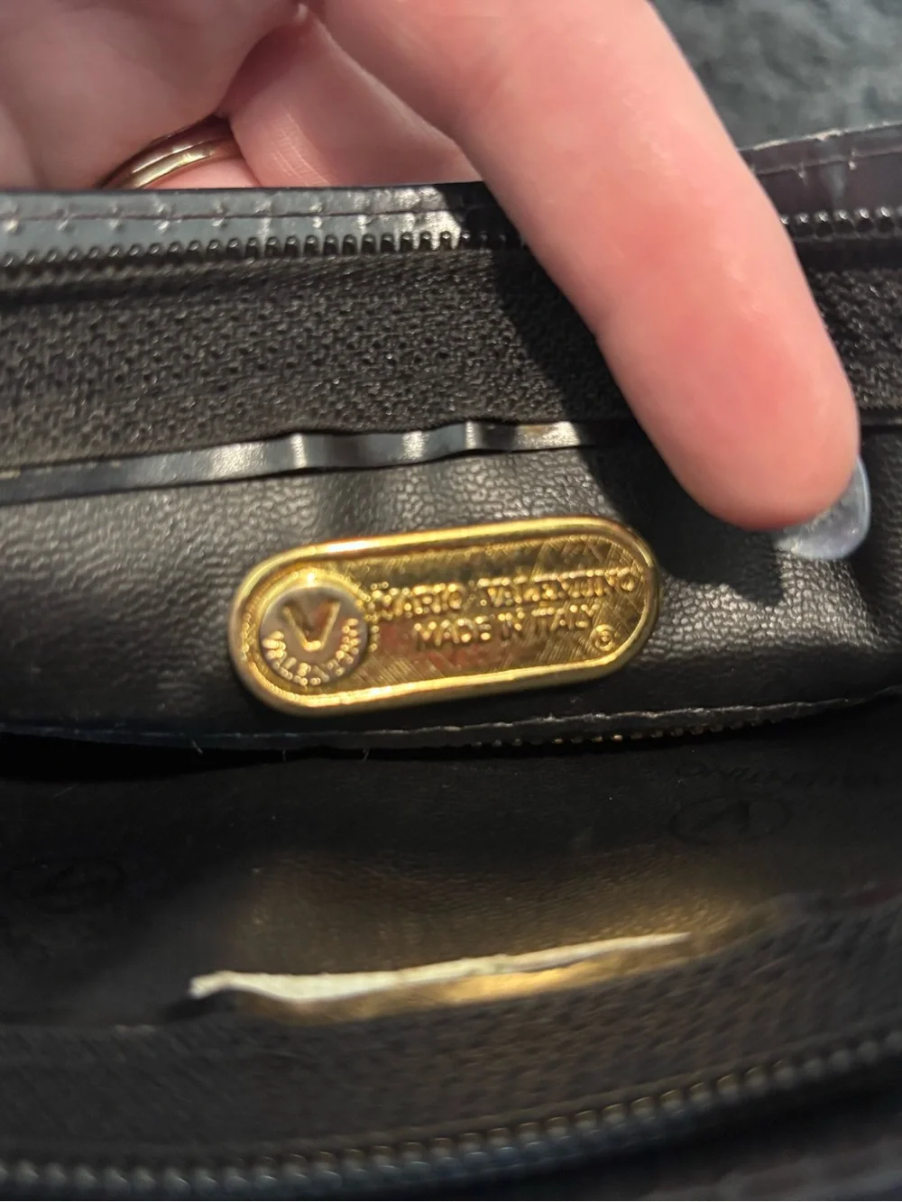 Vintage Mario Valentino Black Leather Embossed V Logo Cosmetic Bag